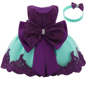 Robe Tutu en dentelle pour petites filles, avec gros nœud, tenue de princesse élégante pour baptême, 1er anniversaire, robe de bal, nouveau-né