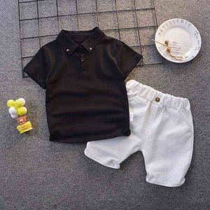 Peuter Boy Clothes Set Summer 1 2 3 4 5 Jaar Zwart Korte Mouw T-shirt + White Shorts Boys Outfits Kinderkleding G220310