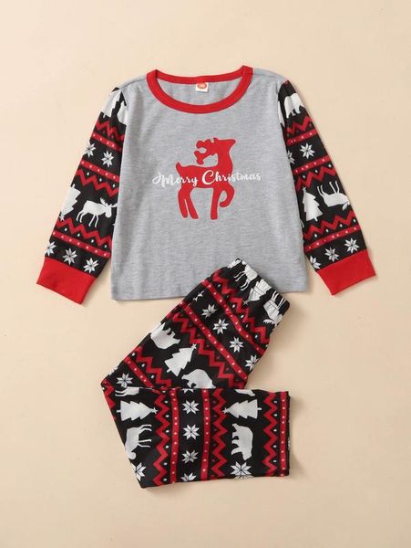 Toddler Boys 1pc Christmas Elk Geo Print Sleep Top 1pc Sleep Pants SHE