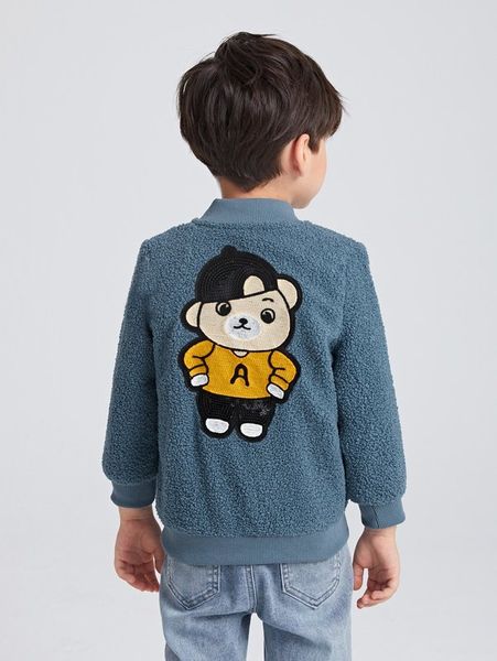 Blouson aviateur en peluche avec écusson dessin animé pour tout-petits garçons SHE