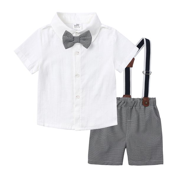 Enfant en bas âge Garçons Vêtements Ensemble Nouveau-Né Gentleman Costume Enfants À Manches Courtes Noeud Papillon Chemise Jarretelles Shorts Casual Été Bébé Garçon Vêtements 1-5 Ans