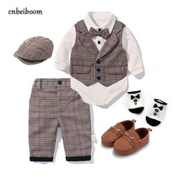 Conjunto de ropa para niños pequeños primavera bebé algodón a cuadros niños ropa para niños trajes 5 unids traje de fiesta de cumpleaños 1 2 3 años regalo 220507