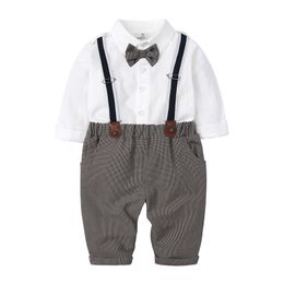 Toddler Boys Gentleman Outfit Pakken Kinderen lange mouw shirt bowtie boogschorste broek knop kinderen formele bruiloft verjaardagspakken