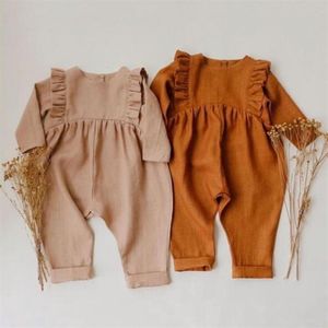 Niño niños mono manga larga mameluco niños monos ropa de otoño para bebé algodón lino niñas jumsuits traje lj201023