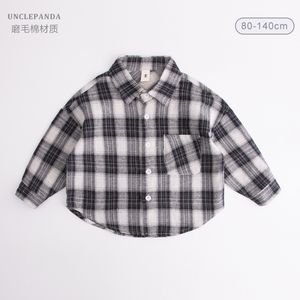 Peuter jongens plaid shirts kind kinderen jongens jongens lange mouwen knoppen pocket tops shirt casual afslaan kraag blouse 1-7 jaar