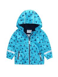 Peuter jongens zeilboot print rits pocket met capuchon hooded jasje