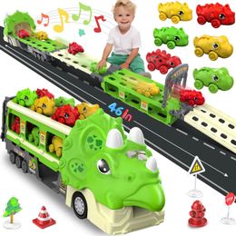 Jouets de voiture pour tout-petits, cadeaux d'anniversaire et de noël, piste de course à éjection pliable, camions jouets dinosaures avec son 6 Dino a 231228