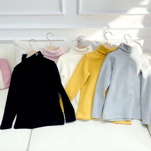 Pijamas para niños pequeños Tops Tops Ropa Girls Otoño Invierno Turtimeneck Thirt de fondo con terciopelo Bebé Ropa de manga larga para niños