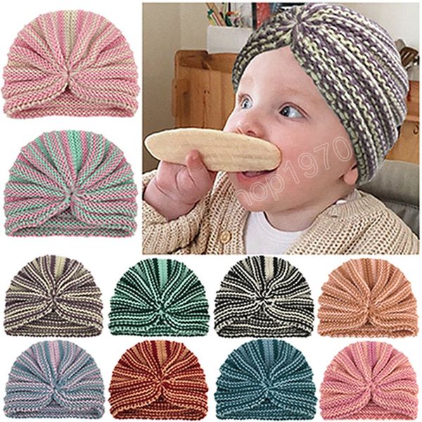 Sombrero de rayas de lana de punto colorido para niños pequeños, gorros de ganchillo cálidos y cómodos para recién nacidos, tocados para bebés, decoración de ropa