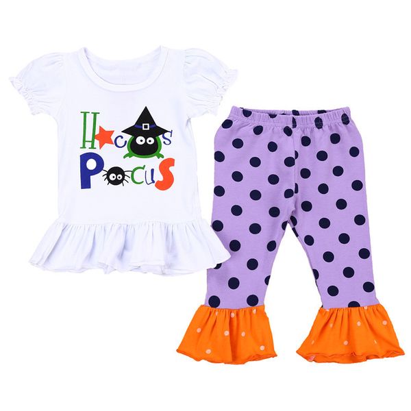 Toddler Girl Clothes 2018 Brand New Kids Baby Girls Halloween Outfits Cartoon T-shirt à manches courtes Tops + Flare Dot Long Pantalon 2PCS Baby Set