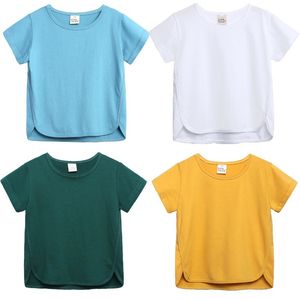 Enfant en bas âge fille vêtements été bébé T-shirts enfants mode à manches courtes T-shirts coton couleur unie Base T-shirts 210413