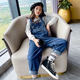 Peuter Meisje Jumpsuit Mode Effen Kleur Jeans Overalls voor Kinderen Tiener Katoenen Bretels Kleding Losse Kinderen Denim Romper 240127