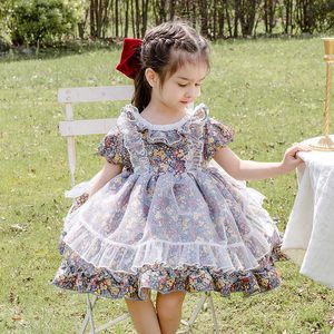 Niña pequeña lolita princesa vestir bebés niñas vestidos florales españoles niños pavo vintage vestidos de bola toddle encaje vestidos 210615