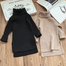 Robe de printemps à col roulé pour petites filles de 27 ans, pull-over de couleur unie, vêtements en tricot, couleur unie, 2023, 240124