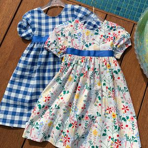 Peuter meisje zomerjurk mode kinderkleding groothandel bloem katoenen jurk met boog vakantie jurk 210715