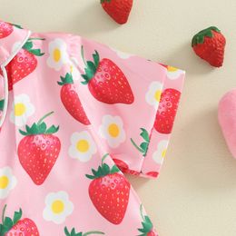 Toddler Girl Summer Pajamas 12 months 2t 3t 4t 5t 6t 7t Short Sleeve T-Shirt Top Strawberry Shorts Baby Sleepwear Set