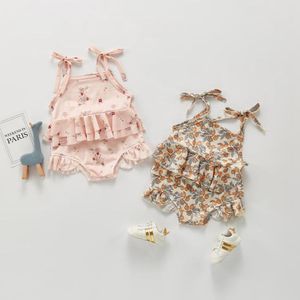 Peuter Girl Badpak Citroen Floral Gedrukt Infant Badpak Mode Kid Mouwloze Sling Outfits 4 Designs BT6658