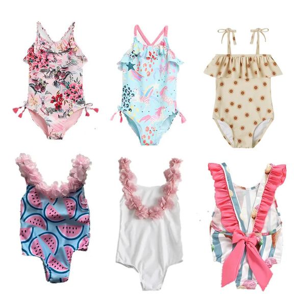 Toddler Girl Swimsuits Baby One Piece Flower Imprimé vêtements de baignade enfants Sunflower Beach Bath Bikini Né Backless Swimwear 240409