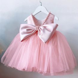 Peuter Meisjes 1e Verjaardag Kleding Ruglooze Strik Schattige Baby Doopjurk Kinderen Bruiloft Elegante Prinses Jurk voor Meisjes Jurk 240116