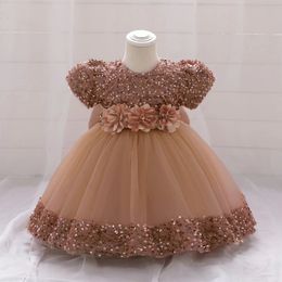 Enfant en bas âge filles 1er anniversaire vêtements arc mignon bébé robe de baptême enfants fête de mariage élégant princesse robes costume de noël 240220