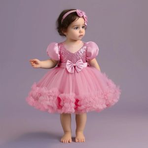 Enfant en bas âge filles 1er anniversaire robes de fête Fuffy paillettes grand arc baptême robe infantile enfants soirée de mariage robe de princesse élégante 240325