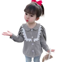 Toddler Girls Blouse Lace Floral Girl Shirt Plaid Patroon kinderblouse voor meisjes lente herfst kleding meisjes 210412
