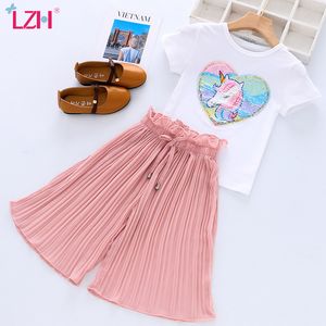 Toddler Girls Vêtements Ensembles 2020 Summer Girls Vêtements Licorne Paillettes Pantalon En Mousseline De Soie Outfit Enfants Survêtement Costume Enfants Vêtements LJ200916