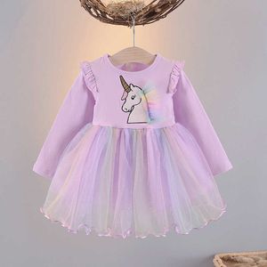 Dijtler Girls Algodón Patchwork Mesh Princess Vestido para niños Lovely Unicorn Ropa al por mayor 5pcs / lot 210529