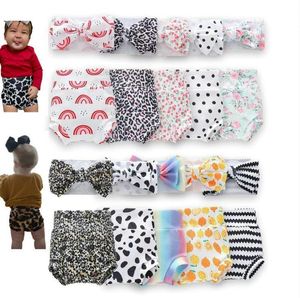 Toddler Girls luiers 2 stks luipaardprint bowknot hoofdband ondergoed set prinses losse broek bloeier 10 ontwerpen