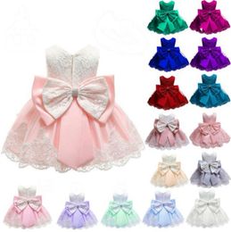 Peuter meisjes jurken kant baby meisje prinses jurk grote boog kinderen feestjurken mouwloze kinderen bruiloft kleding babykleding DW4280