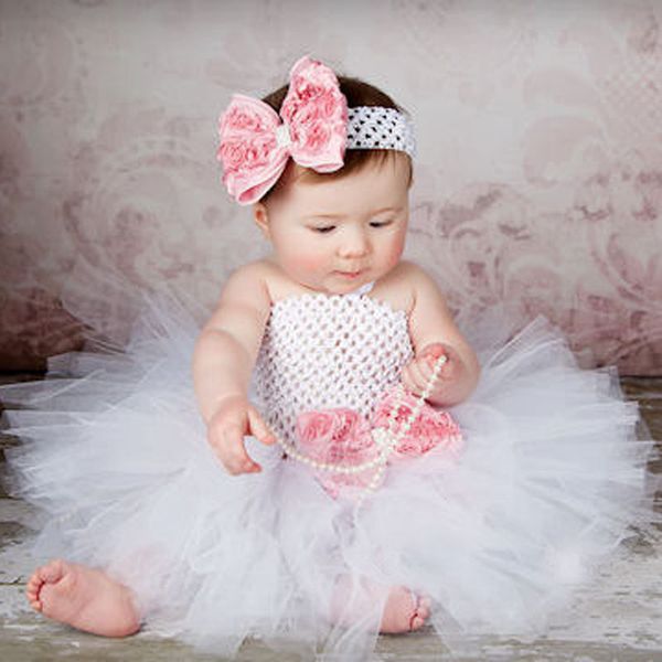 Vestido de tutú de princesa elegante para niñas pequeñas, vestido de bebé esponjoso de doble capa con flores de vacaciones con diadema, accesorios para fotos TS044