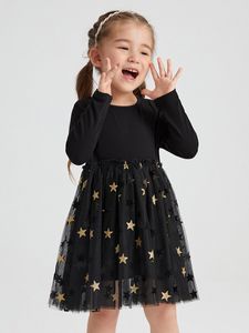 Peutermeisjes Frill Trim Star Mesh Overlay Jurk Zij