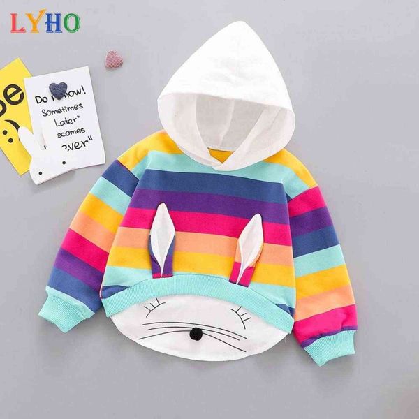 Enfant en bas âge filles à capuche 2021 printemps arc-en-ciel bande dessin animé robe enfants vêtements bébé sweat 3T 6T petite fille tenues vêtements G1028