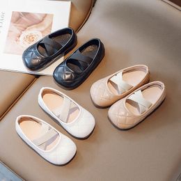 Niña de las niñas de cuero Princesa de color sólido Patrón a cuadros zapatos de cuero Niños Blancos blancos Infantil Infantil Poste de protección del pie 21-35 N8RB#