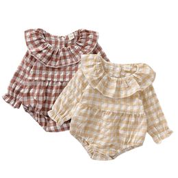 Enfant en bas âge filles col rond combinaisons costume bébé à manches longues body été Plaid impression combinaisons printemps automne 220525