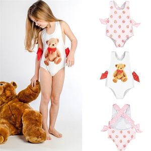 Toddler Girls Sweet Swimming Suits Baby Hawaii Clothes Kids Bow Tie Swimwear Children Brand Swimsuits Cute Girl 220425
