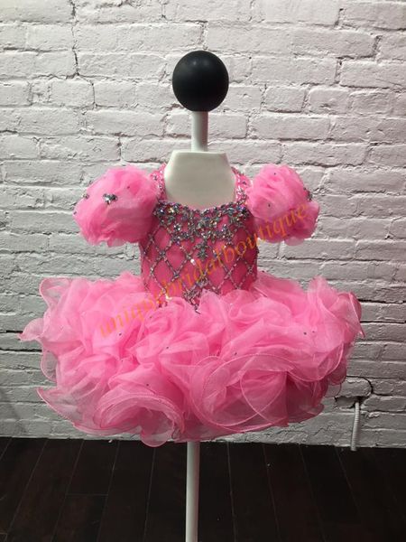 Toddler Glitz Pageant Robes Hot avec Big Flower et Keyhole Real Photos Cupcake Little Girls Pageant Dress Jupes à plusieurs niveaux Ritzee