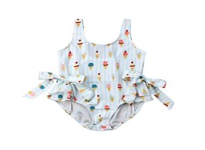 Toddler Ice Cream Print One Pieces Suit Baby Girl Summer Beachwear Kid Baby Girl Swwwear Bow Swimsuit Swimming Clothes5641770