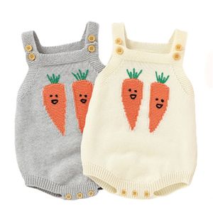 Peuter Baby Grappige Onsie Fall Spring Bovenkleding Kleren Born Baby Bodysuits Leuke Wortelpatroon Meisje Boy Gebreide Jumpsuits 210417