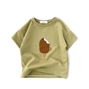 Peuter Kid Baby Baby Boys Girls Kleine Katoen T -shirt Korte Mouw Infant Top Cartoon Ice Cream Print T -shirt T -shirt 240418