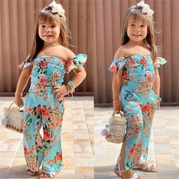 Toddler Kid Baby Girl Floral Summer Deset 2pcs Off Shoulder Crop Tops Long Split Pants Schattige Outfit 2 6 jaar 220620