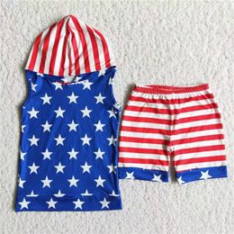 Peuter Kid 4 juli Summer Set kinderen Korte mouwen shirt T -shirt short shorts Baby Girl Star gestreepte vlag nieuwe outfit