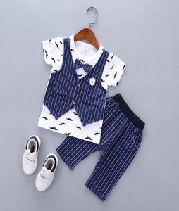Peuter Kids Baby Boy Dessen Gentleman T -shirt Top Shorts Broek Zomeroutfits Set Kinderkleding Cotton8303214