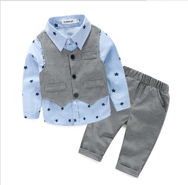 Vêtements pour bébés garçons, chemise à manches longues, gilet et pantalon, ensembles de tenues pour fête de mariage