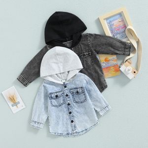 Enfant en bas âge enfants bébé garçons printemps automne Denim manteau à manches longues boutonné Patchwork vestes à capuche 1-5T 231225