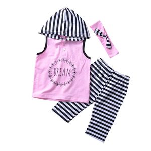 Enfant en bas âge enfants bébé fille 1T-6T sweat à capuche haut pantalon rayé leggings bandeau tenue vêtements 1358 Y2