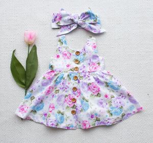 Peuter Kids Baby Girl Bloemen tankjurk match hoofdband Zomer knoop mouwloze zonnejurk babymeisje Clothes7146908