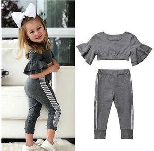 Peuter Kids Baby Girls Sets Tracksuits 2021 Zomer Ruches Korte mouw Crop Tops +Heatpants Outfits Girl Clothing