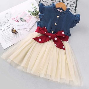 Vêtements pour enfants en bas âge bébé filles veste en jean à manches courtes hauts à pois slip robe en couches ensemble 2-6 ans automne printemps tenue d'été Q0716