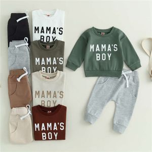 Toddler pasgeboren baby babyjongens herfstkleding lange mouw brief print sweatshirt tops en trekkoord broek sets l2405